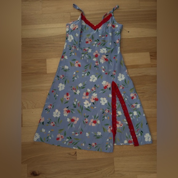 Adore Me Analise Slip blue flora lace trim spaghetti adjustable straps dress L - Picture 5 of 14